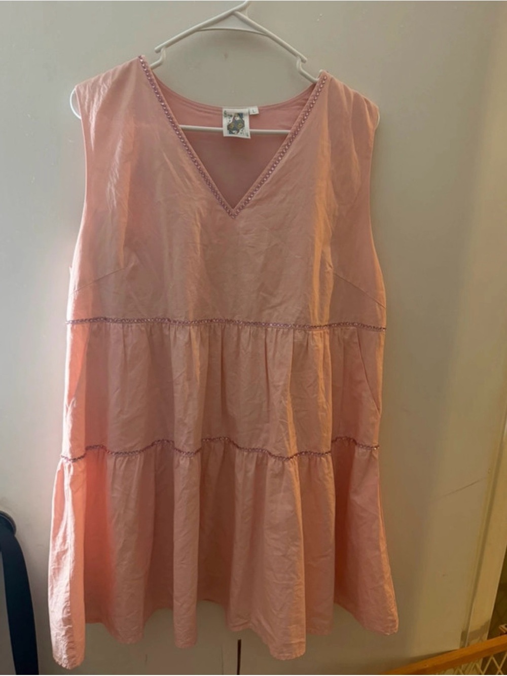 QUEEN OF SPARKLES Pink Tiered V-Neck Mini Dress